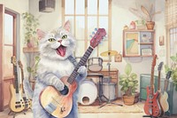 Cat guitar, hobby lifestyle illustration