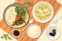 Thai meal, Asian food illustration