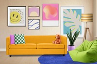 Funky living room, picture frame mockup psd