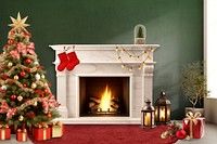 Fireplace wall mockup, interior psd