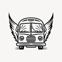 Illustration of a vintage bus with wings. The bus has a retro design, featuring large wings. The bus with wings symbolizes freedom and adventure.