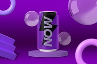 Soda can mockup, futuristic product psd