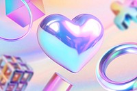 Irisdescent holographic heart, futuristic background