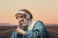 Woman listening to music oil painting