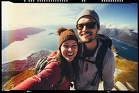 Couple mountain hike, camera effect