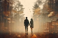 Couple walking land outdoors woodland. AI generated Image by rawpixel.