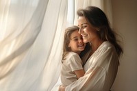Child loving mother portrait hugging window. AI generated Image by rawpixel.