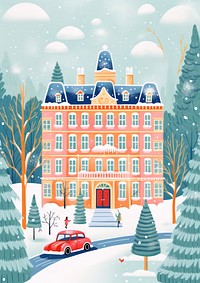 Snowy Christmas Hotel christmas snow outdoors. AI generated Image by rawpixel.