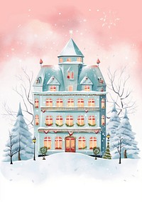 Snowy Christmas Hotel christmas snow architecture. AI generated Image by rawpixel.
