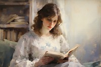 Women reading book painting publication adult. AI generated Image by rawpixel.