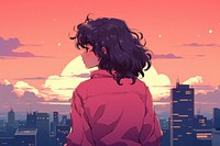 A woman anime adult city. AI generated Image by rawpixel.