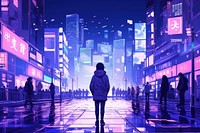 A japanese urban walking city purple. AI generated Image by rawpixel.