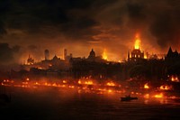 Burning city outdoors fire transportation. AI generated Image by rawpixel.