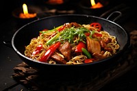 Stir fry chow mein noodles food vegetable meal. 