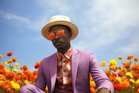 Fashionable Half African American Black Man flower field sunglasses. AI generated Image by rawpixel.