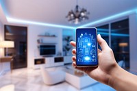 Smart home device hand illuminated electronics. AI generated Image by rawpixel.
