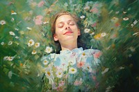 Short small meadow flower field painting portrait plant. AI generated Image by rawpixel.