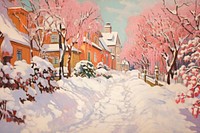 Christmas snow falling outdoors painting drawing. AI generated Image by rawpixel.