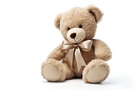 Bow wrapped around teddy bear toy white background representation. AI generated Image by rawpixel.