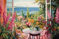 Flower garden architecture painting outdoors. 