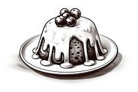 Sketch bw christmas pudding dessert food cake. 