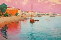 Avantgarde du port watercraft waterfront painting. AI generated Image by rawpixel.