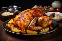 Roast chicken food thanksgiving dinner. AI generated Image by rawpixel.