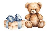 Watercolor bow wrapped around teddy bear toy white background representation. AI generated Image by rawpixel.