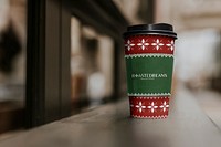 Christmas coffee cup mockup, packaging design psd