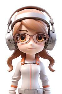 A portrait girl wearing AR headset headphones glasses white background. AI generated Image by rawpixel.