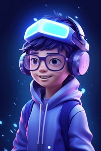 Boy wearing AR headset portrait glasses cartoon. 