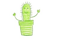Cactus in pot drawing green white background. AI generated Image by rawpixel.