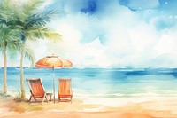 Tropical summer sand beach and bokeh sun light sea furniture outdoors. AI generated Image by rawpixel.