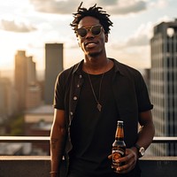 Young stylish black man beer sunglasses portrait. AI generated Image by rawpixel.