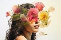 A woman happy and sad portrait photography flower. AI generated Image by rawpixel.