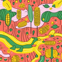 Vibrant corn pattern drawing plant food. AI generated Image by rawpixel.