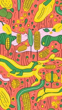 Vibrant corn pattern plant art backgrounds. AI generated Image by rawpixel.