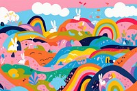 Vibrant rainbow and rabbit pattern abstract painting graphics. AI generated Image by rawpixel.