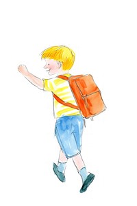 Happy student carrying school bag drawing child white background. AI generated Image by rawpixel.