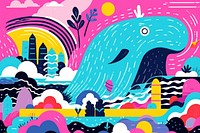 Memphis whale background painting outdoors mammal. AI generated Image by rawpixel.