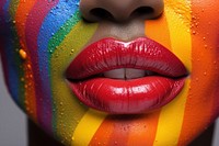 Rainbow fingernails and rainbow lips lipstick cosmetics portrait. AI generated Image by rawpixel.