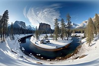 Yosemite National Park landscape panoramic mountain. 