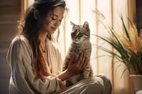 Thai woman with an Thai cat pet animal mammal. AI generated Image by rawpixel.