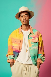 A chinese man in a wearing colorful beach clothing portrait fashion sleeve. AI generated Image by rawpixel.