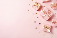 Pastel pink gifts with golden bows and ribbons placed on pink background near stars backgrounds celebration anniversary. AI generated Image by rawpixel.