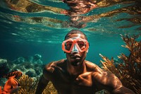 South African man underwater swimming portrait. AI generated Image by rawpixel.