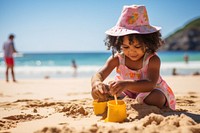 South African girl playing beach outdoors summer. AI generated Image by rawpixel.