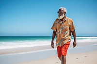 South African senior man walking summer beach. AI generated Image by rawpixel.