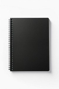 Spiral bound notebook mockup template book open white paper with black paper cover spiral diary white background. AI generated Image by rawpixel.