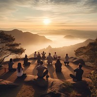People exercising mountain outdoors nature. AI generated Image by rawpixel.